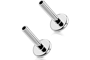 MS CUTE G23 Titanium Threadless & Internally Threaded Flat Back Stud Earrings – 20G 18G 16G Silver Gold Labret Post in 5mm–12mm for Nose Helix Tragus Cartilage Conch Lobe Medusa Piercing Jewelry