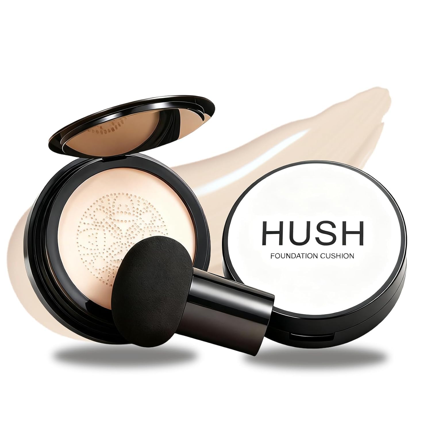 Photo 1 of Hush Foundation for Mature Skin – Warm Tone CC Air Cushion Foundation, Full Coverage Long-Lasting BB Cream with Mushroom Applicator, Natural Radiant Finish