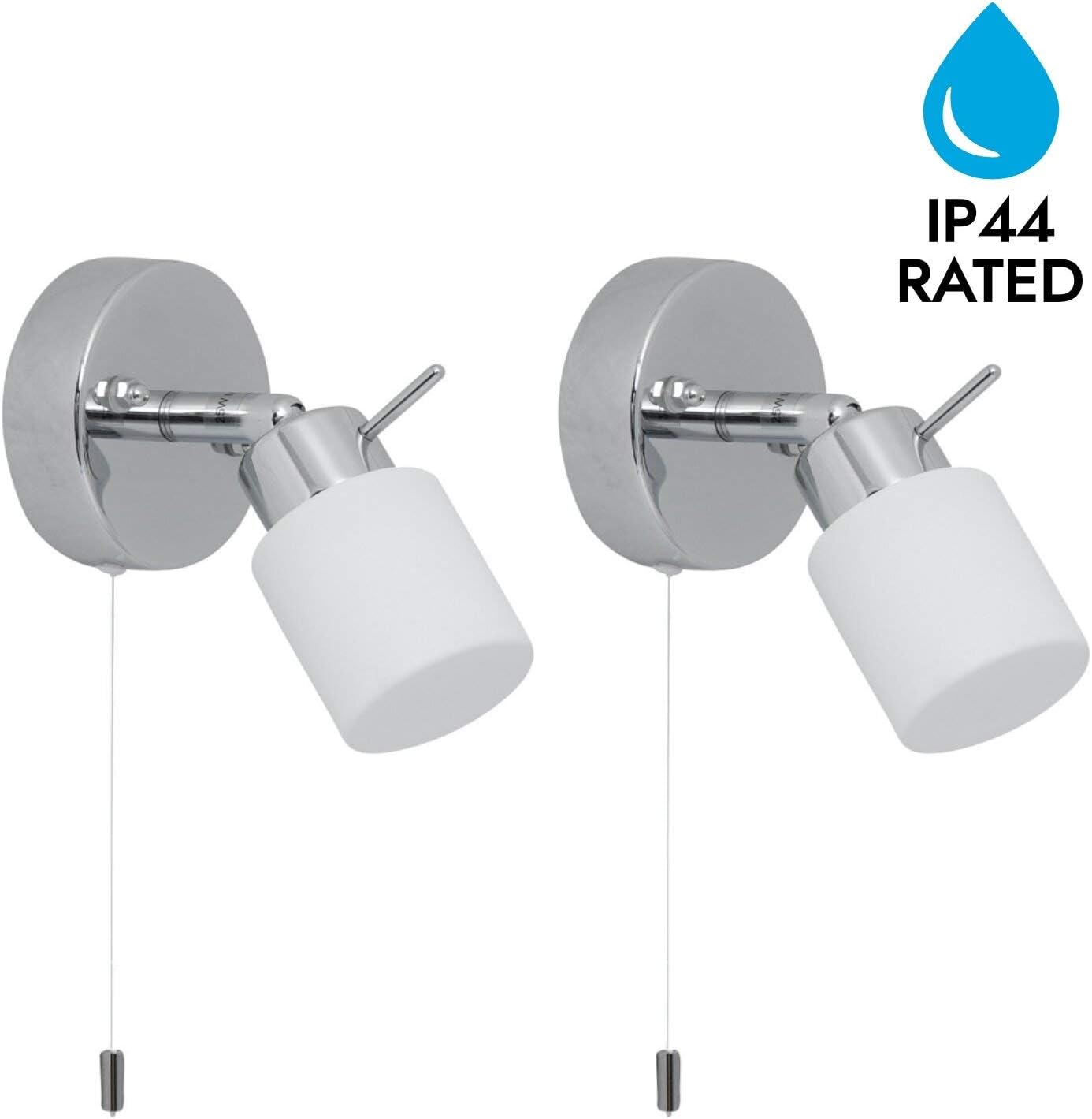 Pair of Polished Chrome IP44 Bathroom Wall Light with Pull Cord Switch