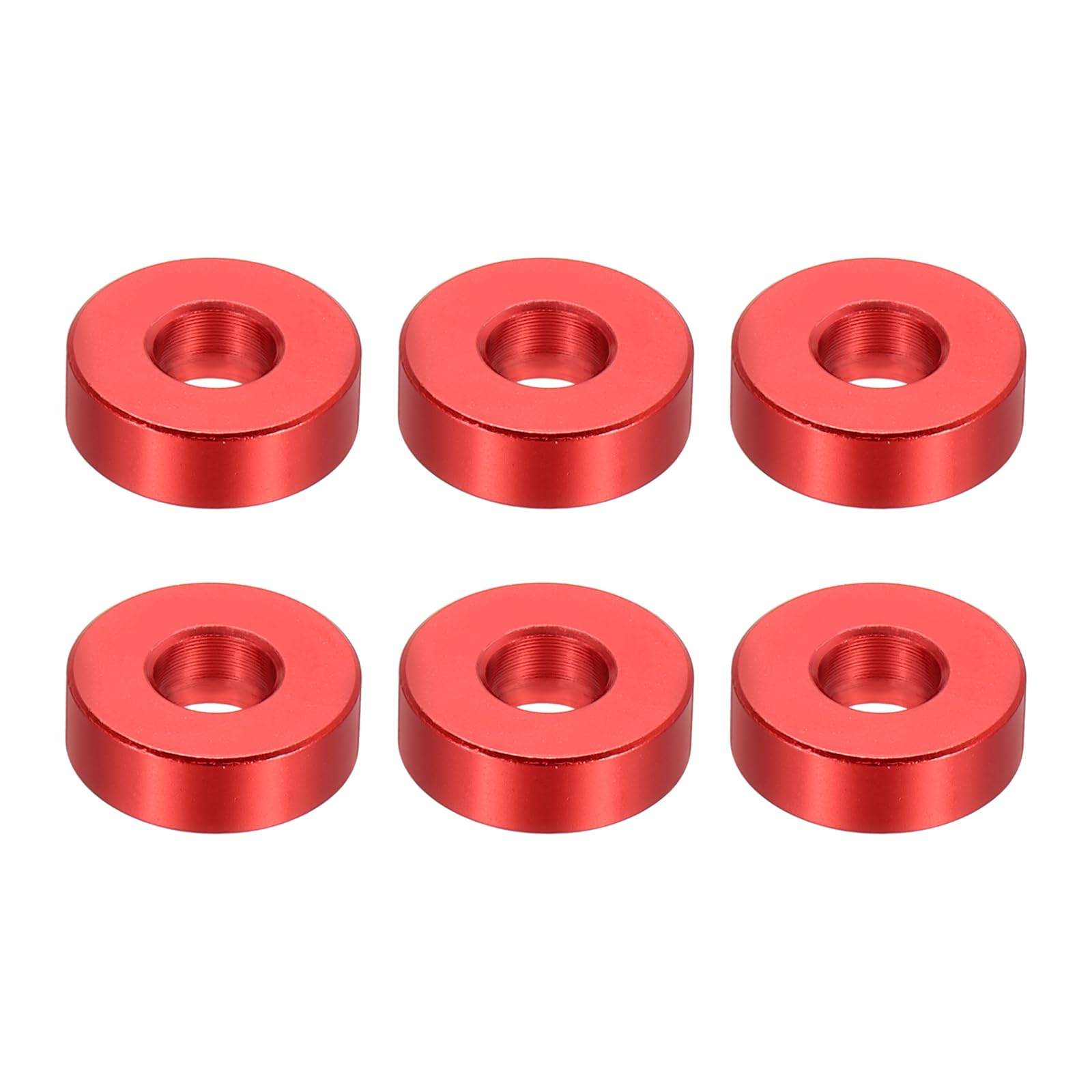 PATIKIL M6 Aluminum Spacers, 6 Pcs Metal Spacers Aluminum 6.2mm ID x 15mm OD x 5mm L Aluminum Spacer Screw Standoff Round for 1/4" or M6 Screw Bolts,Red