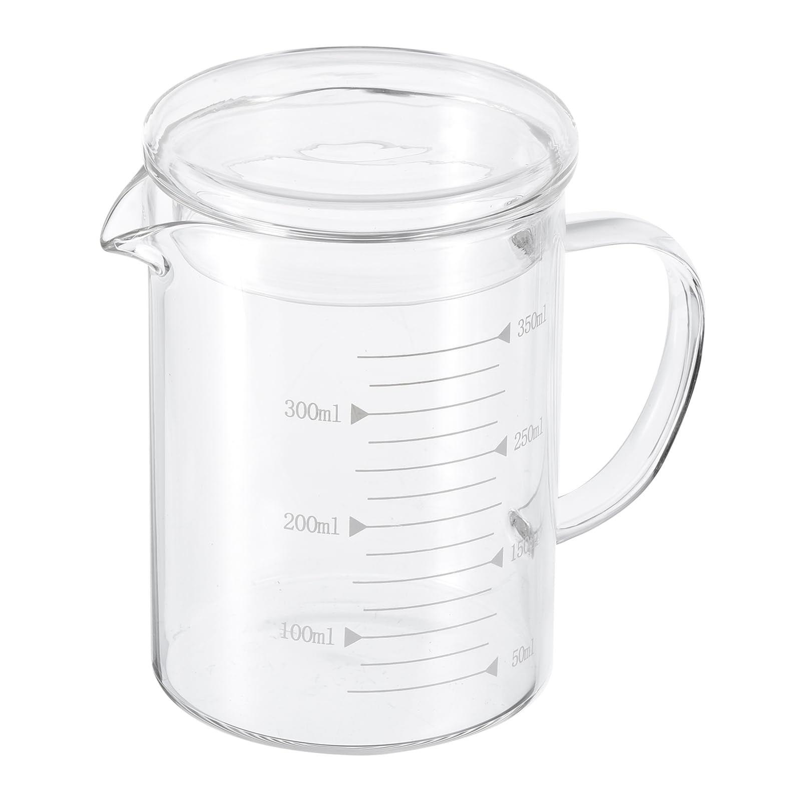 Patikil 350ml Glass Measuring Cup, 3.3 Borosilicate Graduated White Printed Scale Liquid Measure Cups Beaker with Glass Lid and V-Shaped Spout for Kitchen