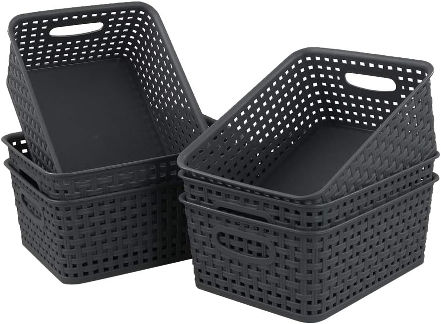 Dehouse Gray Woven Plastic Storage Basket, 6 Packs Home