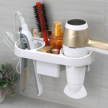 XENOTY Hair Dryer Rack Comb Holder Bathroom Storage Organizer Self-Adhesive Wall Mounted Stand for Shampoo Straightener, Bathroom Hanging Rack Storage Organizer Accessories For Blow Dryer