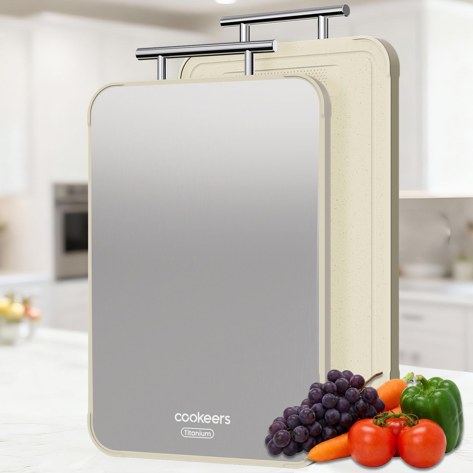 Photo 1 of **ITEM IS DIRTY** 
Titanium Cutting Board - Double Sided Steel Boards for Kitchen Non Toxic Chopping Board for Meat 15.8"L x 10.2"W Pure Titanium/Wheat Straw PP Dishwasher Safe