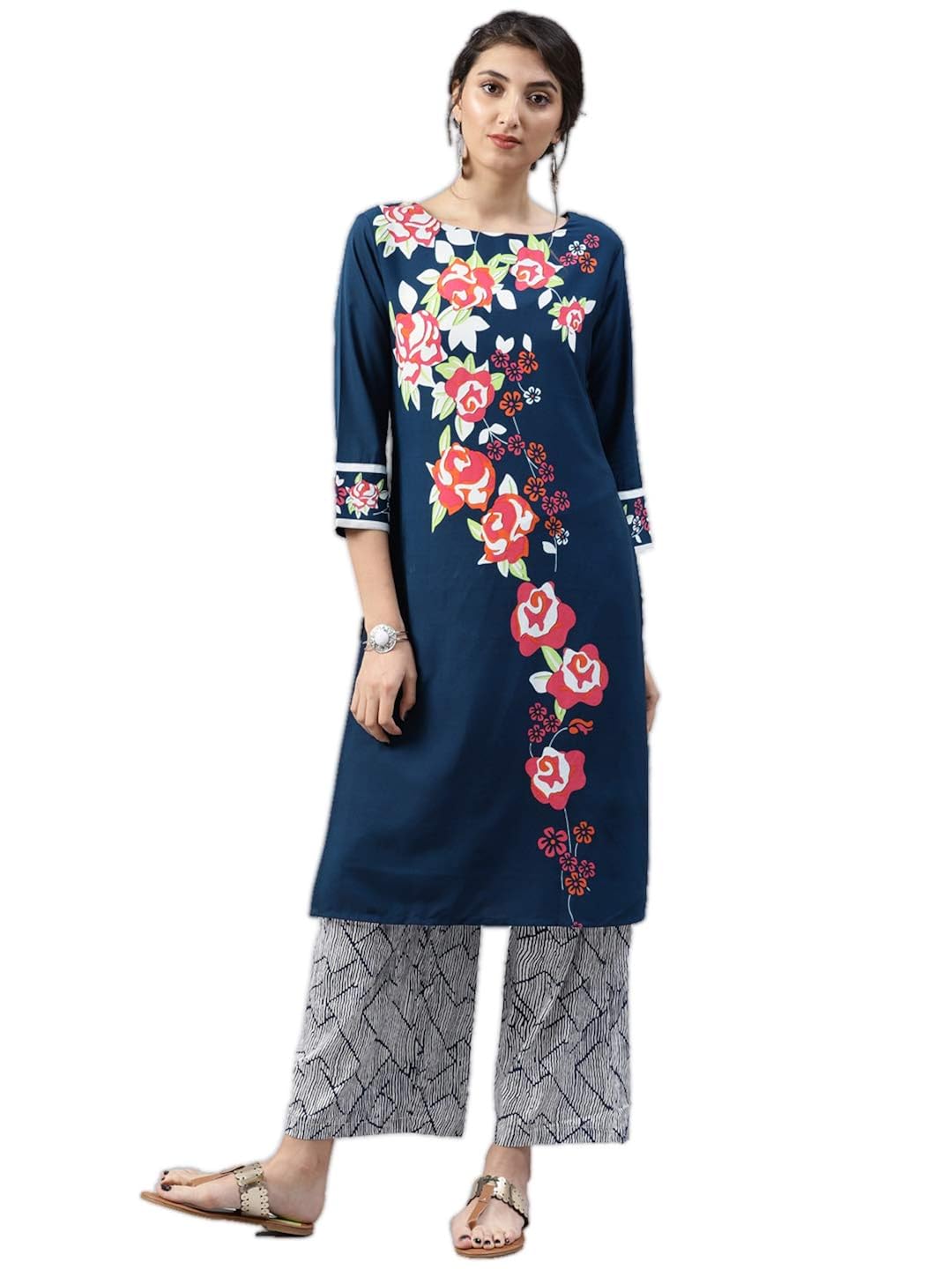 vaamsi crepe digital printed kurti(vpk1507_blue_free size)