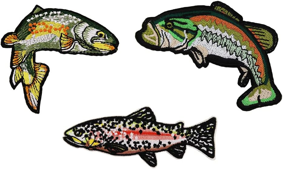 Mixed Media - Bass Fish Rainbow Trout Fishing Embroidered Iron On Patches Halloween Costume DIY