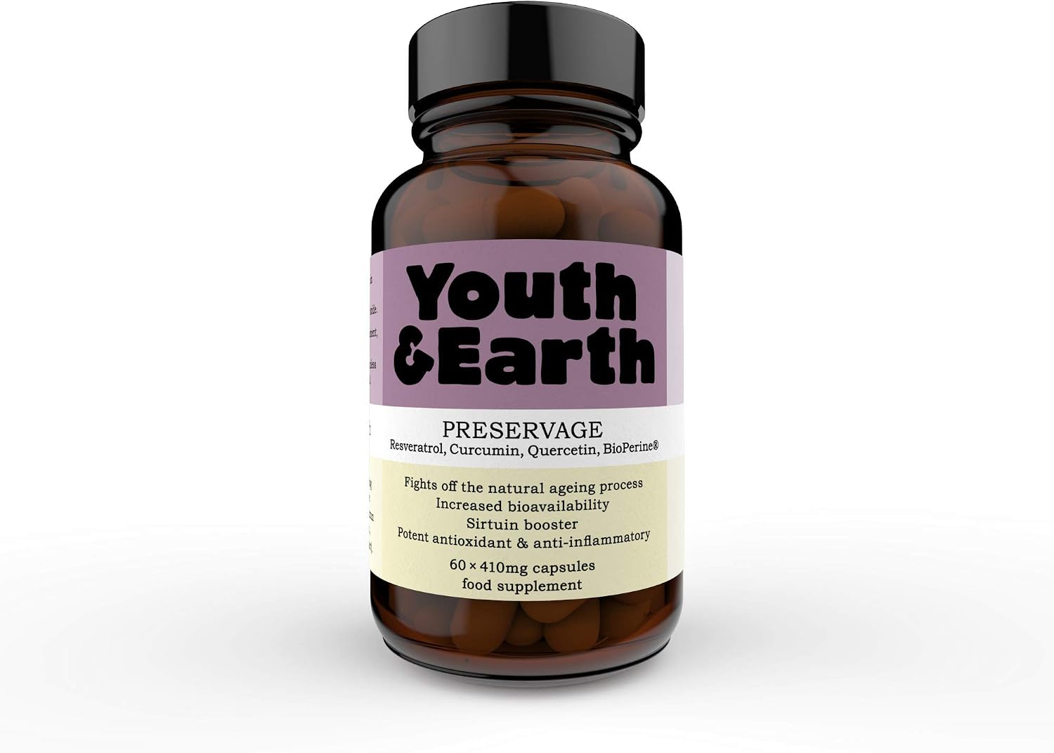 Youth & Earth Preservage Resveratrol Supplement with Curcumin, Trans-Resveratrol, Quercetin, & BioPerine 410mg