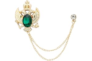 Knighthood Emerald Green Crystal Vintage Double Eagle Golden Tassel Chain Brooch, Suit Stud, Shirt Studs, Lapel Pin Accessories for Men Women