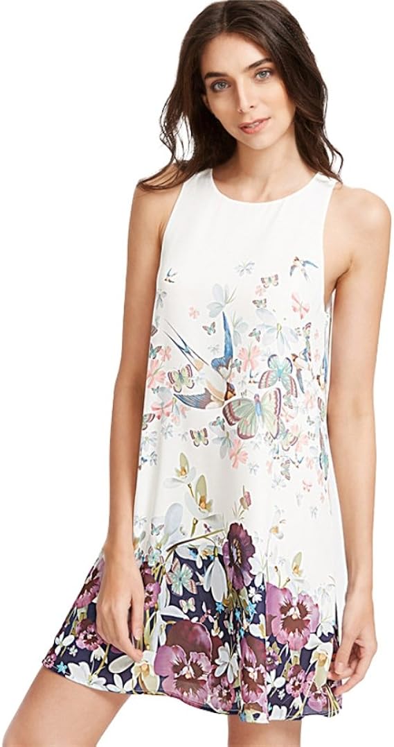 Amazon Bobora ノースリーブ ワンピース 花柄 綿100 丸襟 Aライン 膝丈 フレアー きれいめ チュニック ショート ミニドレス 夏 海 ホワイト 白 S Xlサイズ ワンピース チュニック 通販