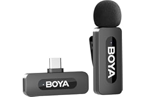 BOYA Wireless Lavalier Lapel Microphone for Android Smartphone Laptop - Omnidirectional USB C Condenser Video Recording Mic f