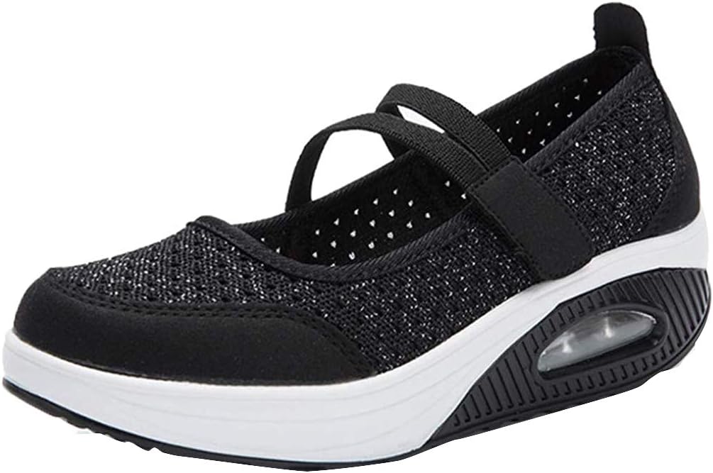 Women's Mesh Walking Wedge Shoes Summer Breathable Casual Platform Trainers Sandals Slip On Toning Rocker Bottom Sneakers Non-Slip Lightweight Trainers Outdoor Sports Running Loafers Boat Shoe
