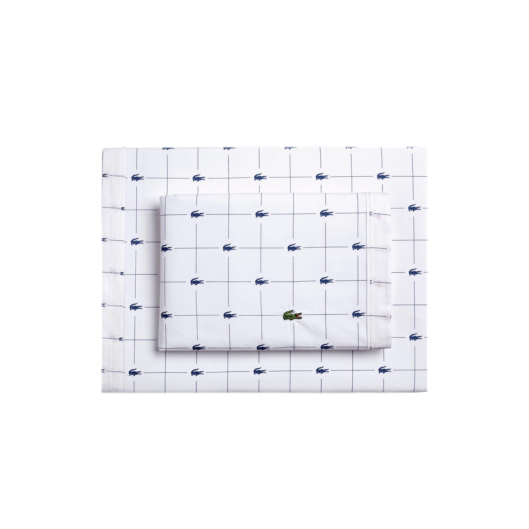 Lacoste Slice 100% Cotton Percale 4-Piece Sheet Set – Cool, Crisp, Matte, and Durable, Oeko-Tex Certified – Print, Navy, Full Image