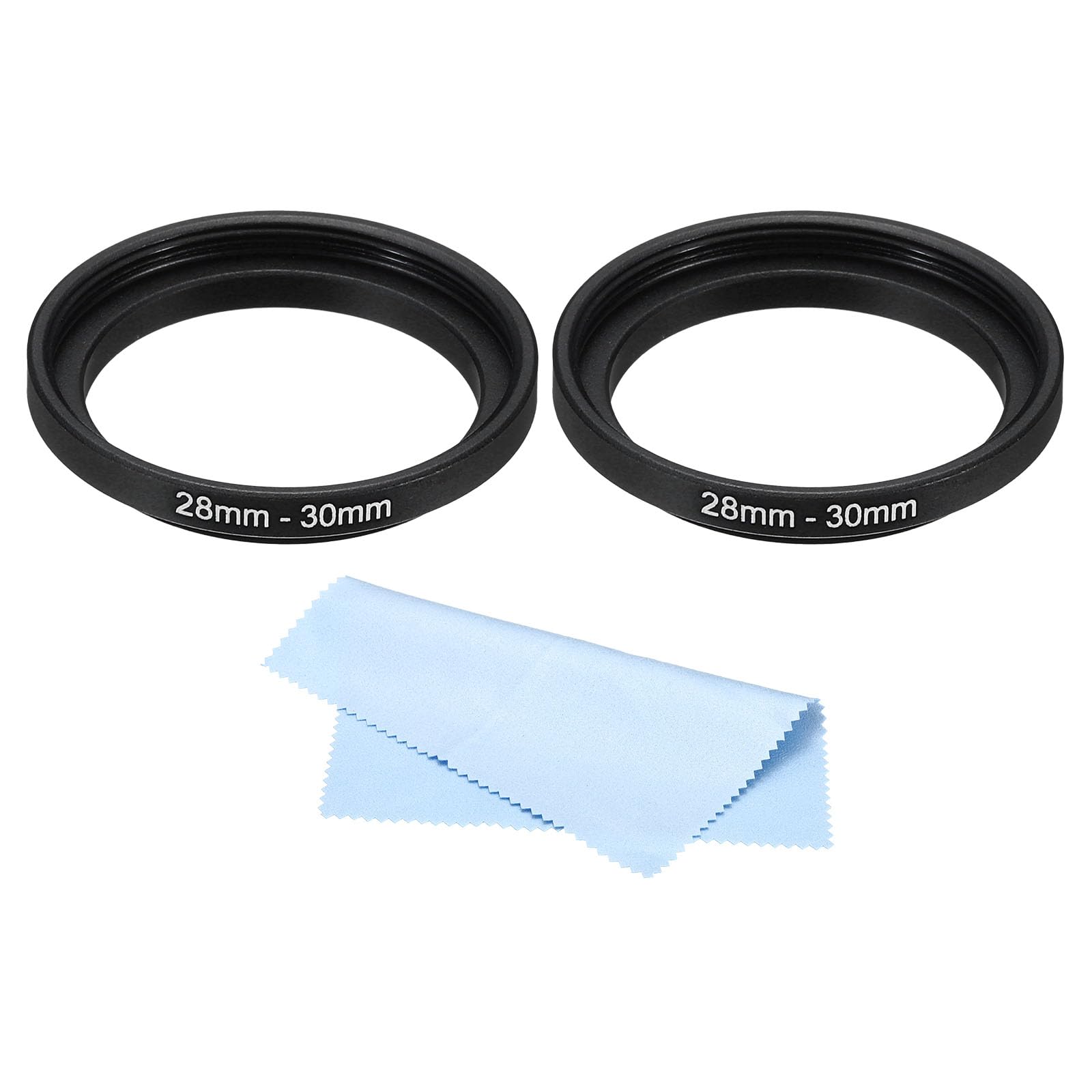 PATIKIL 28mm-30mm Metal Step Up Ring with Cleaning Cloth, 2 Pack Camera Lens Filter Adapter Ring Aluminum Filter Adapter Ring for Camera Lenses Hood, Black