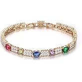 TIMEMATRIX Blue/Red/Green/Purple Cubic Zirconias & Rhinestones Gemstone Ornate Gold Bracelet for Women,18K Gold Plated Fashion Bracelet，Gift for Girlfriend Wife,Mother