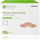 NeuHeils Silicone Foam Dressing with Gentle Border 4''x4'', 40 Pack - High Absorbency Waterproof Wound Bandage for Bed Sores, Leg Ulcers & Surgical Wounds