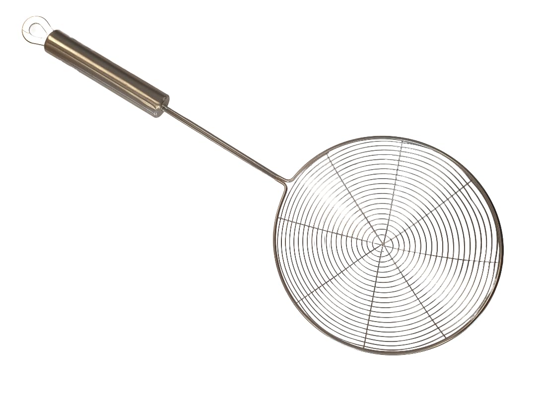 Fackelmann Kitchen Skimmer, Straining Spoon, Frying Strainer, Fine Mesh, Large Spider Ladle Stainless Steel, 43x16x5.5cm, Silver