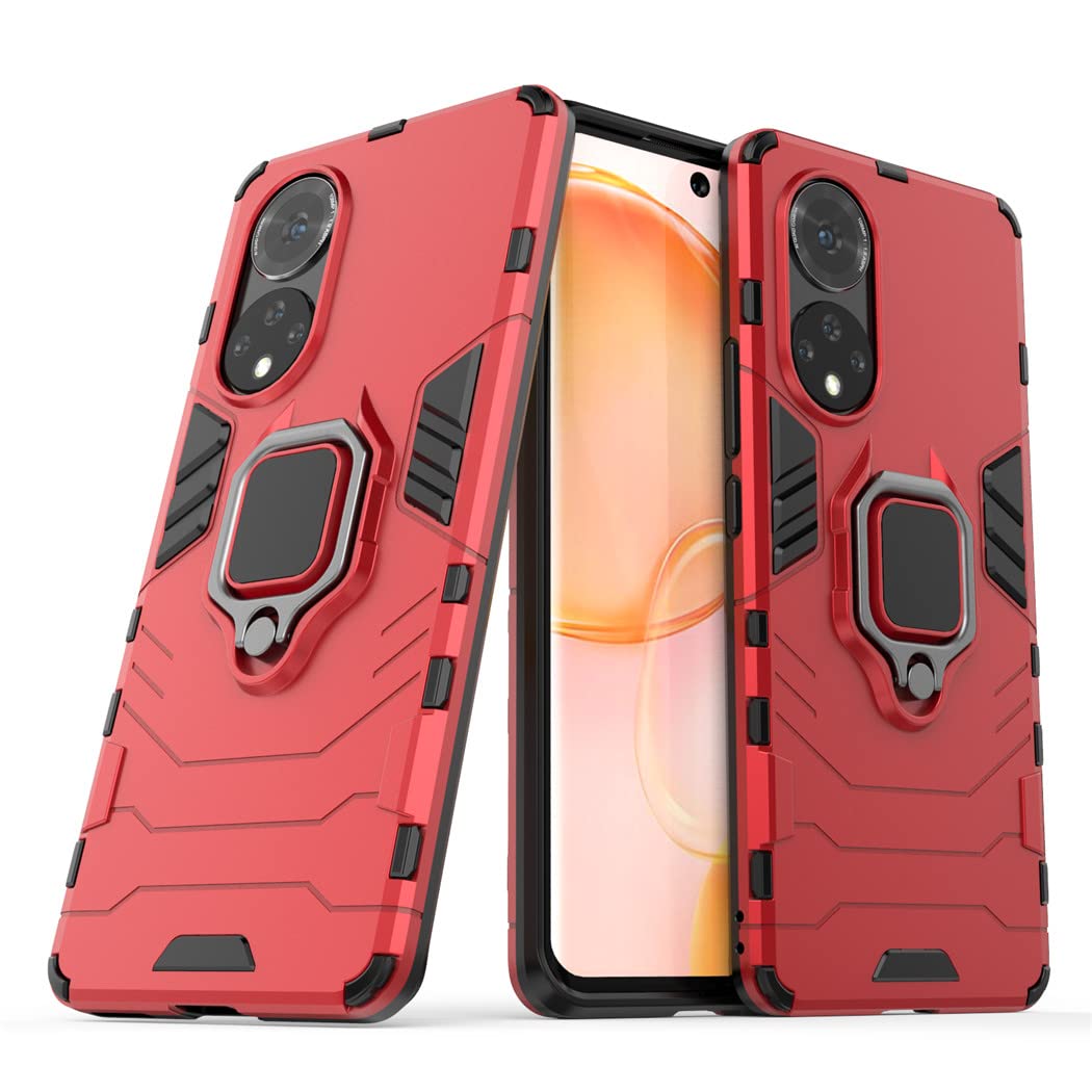 Compatible with Huawei Nova 9 Case, Metal Ring Grip Kickstand Shockproof Hard Bumper (Works with Magnetic Car Mount) Dual Layer Rugged Cover (Red)
