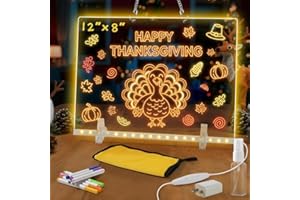 KYCLUMS Lumiboard Led Drawing Board with 7 Colors,Light Up Acrylic Cosmody Drawing Board,Glowing Acrylic Dry Erase Board with Light,Thanksgiving Crafts for Kids Thanksgiving Decorations (12“*8”)