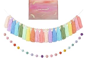 TAIMIMY 2pcs Boho Tassel Garland,Pom Pom Tassel,6.5 Feet Long 20 Balls Ball Garland,Colorful Wall Hanging Party Decorative Banner Pastel,Home Decoration Wedding Birthday Baby Shower