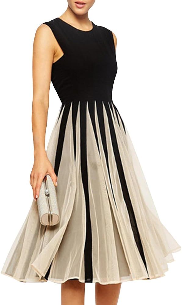 Hooye Women's Slim Ball Fancy Sleeveless Empire Waist Midi Dress