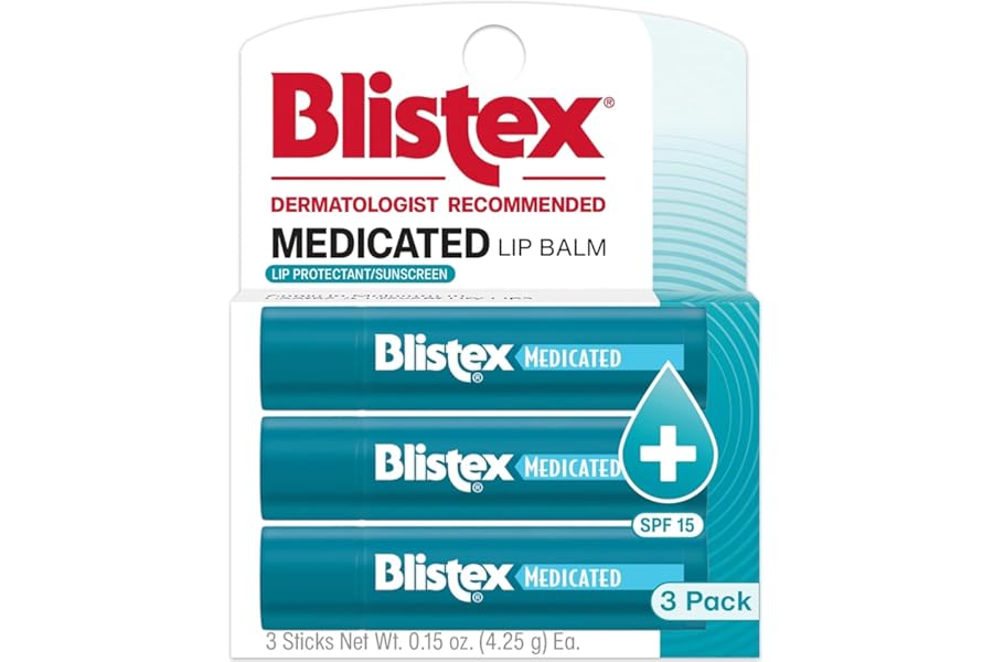 Blistex Medicated Lip Balm, 0.15 Ounce, 3 Count (Pack of 1) Prevent Dryness & Chapping, SPF 15 Sun Protection, Seals in Moisture, Hydrating Lip Balm, Easy Glide Formula for Full Coverage