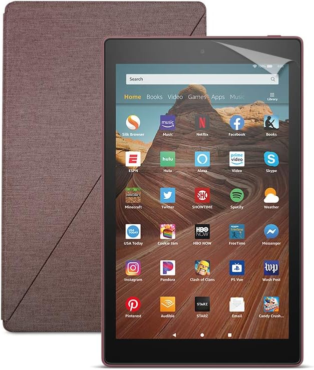 Fire HD 10 Tablet (64 GB, Plum, With Special Offers) + Amazon Standing Case (Plum) + Nupro Screen Protector (2-pack)