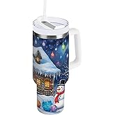 YETTASBIN Christmas Snowman 30 oz Tumbler with Handle, Stainless Steel Vacuum Insulated Sports Water Bottle, Leak-proof Travel Coffee Mug Cup with Lid and Straw for Water, Iced Tea or Coffee