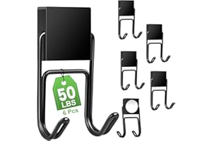 MIKEDE 6 Pcs 50lbs+ Magnetic Hooks for Cruise Cabins, Heavy Duty Magnetic Hooks for Hanging, Strong Magnetic Double Hooks for Refrigerator Grill Toolbox Outdoor, Magnetic Hanger for Cruise Ships-Black