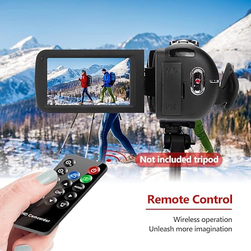 Oueaen Caméscope Numérique HD Caméscope-Full HD Rotation 270 ° 16X