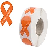 WANDIC Printed Orange Ribbon Stickers, 500pcs Leukemia Awareness Decals Adhesive Label for Public Charity Fundraiser Events Supplies Gifts