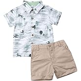 VISGOGO Toddler Baby Boy Flamingo Short Sleeve Button Down Shirt & Casual Shorts Set Summer Outfits 1-6 Years Clothes
