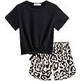 Arshiner Girls 2 Piece Outfits Summer Clothes Short Sleeve Tops and Paperbag Waist Shorts Set Cute Outfits 5-14