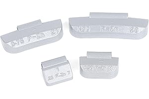 EZISOE P Type Zinc Clip on Wheel Weights Assortment, 0.25OZ/0.5OZ/0.75OZ/1.0OZ, 25PCS/Style, Total 100Pcs/ Box Wheel Weights 