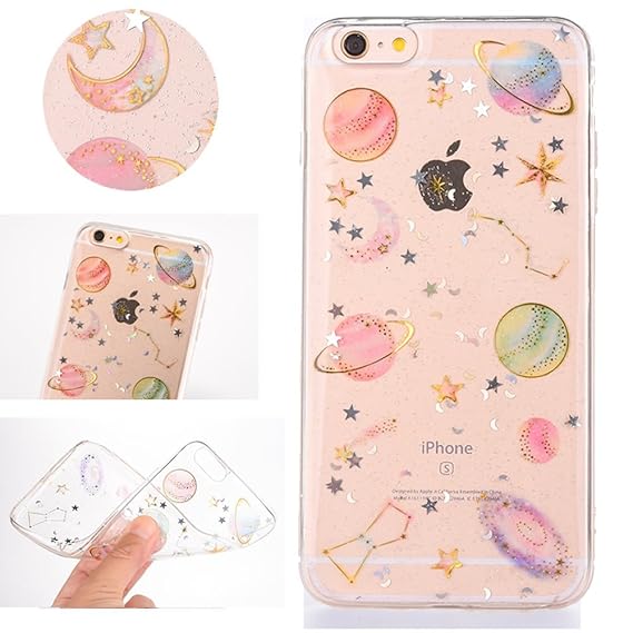 Sycode Glitzer Hülle für iPhone 5 5S,Handyhülle Silikon für iPhone SE 5S 5,Kreativ Stern Planet Muster Durchsichtig Glänzend 