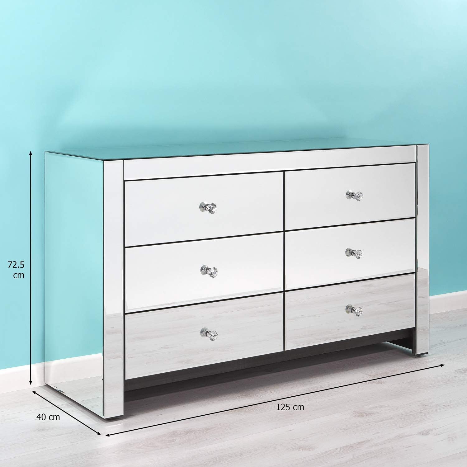 Lod Lifestyle On Demand 6 Drawer Mirrored Chest Drawers Large