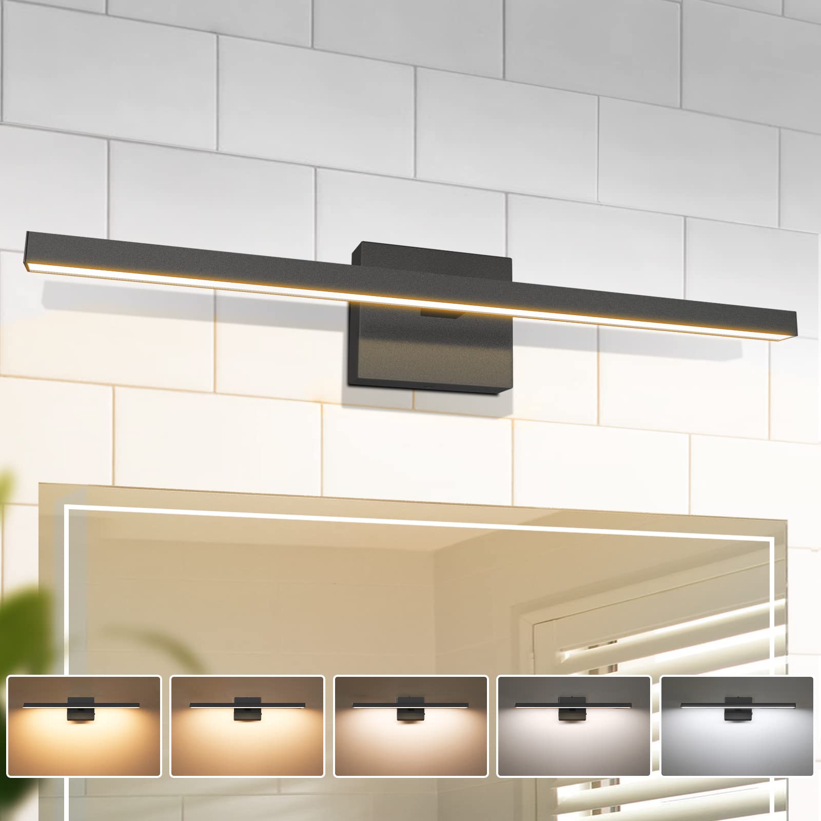 Photo 1 of VOLISUN Modern Bathroom Vanity Light 23.6 inch, 14W Dimmable 5CCT Led Bathroom Light Fixture Over Mirror, Black Bar Vanity Light for Bathrooms Mirror Cabinets Bedroom-ETL Certificated