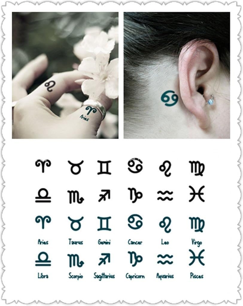 Amazon タトゥーシール 十二星座 シンボルマーク 牡羊座 牡牛座 双子座 蟹座 しし座 乙女座 天秤座 さそり座 射手座 山羊座 水瓶座 魚座398円均一 タトゥーシール 通販