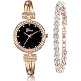 Weicam Women Classic Two-Piece Bangle Bracelet Analog Quartz Wrist Watch Jewelry Set