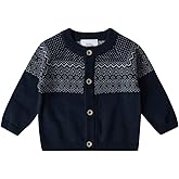 Stellou & friends 100% Cotton Knit Norwegian Jacquard Design Baby Toddler Boys Girls Long Sleeve Cardigan Sweater (Navy, 18-24 Months)