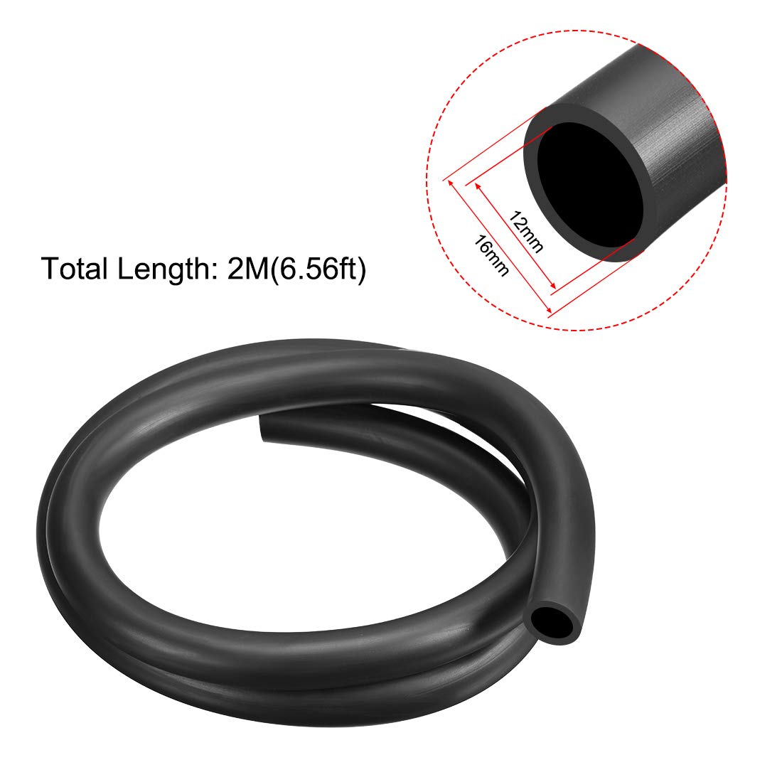 sourcing map Lubricating Oil Hose, 12mm(1/2") ID x 16mm(5/8") OD 6.6ft Rubber Water Hose Tubing Black, 12mm x 16mm x 2M - Image 3