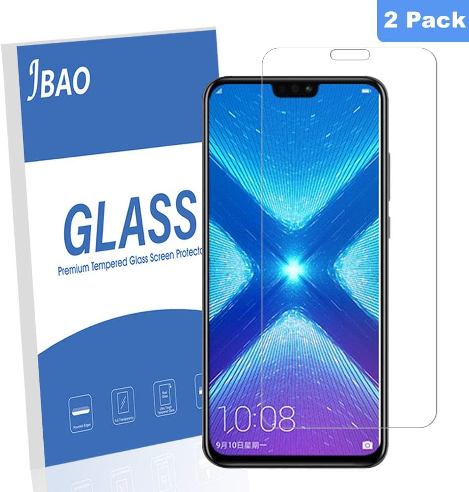 [2-Pack] Jbao Direct for Huawei Honor 8X Screen Protector, 9H Hardness [Scratch Resistant][Anti-Fingerprint][Bubble Free][2.5D Arc Edge][Ultra Thin] Tempered Glass Film for Huawei Honor 8X
