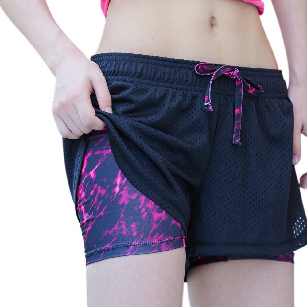 Gyratedream Running Shorts Women Gym Fitness Yoga Shorts Ladies Sport Shorts Athleisure 2 in 1 Short Pants