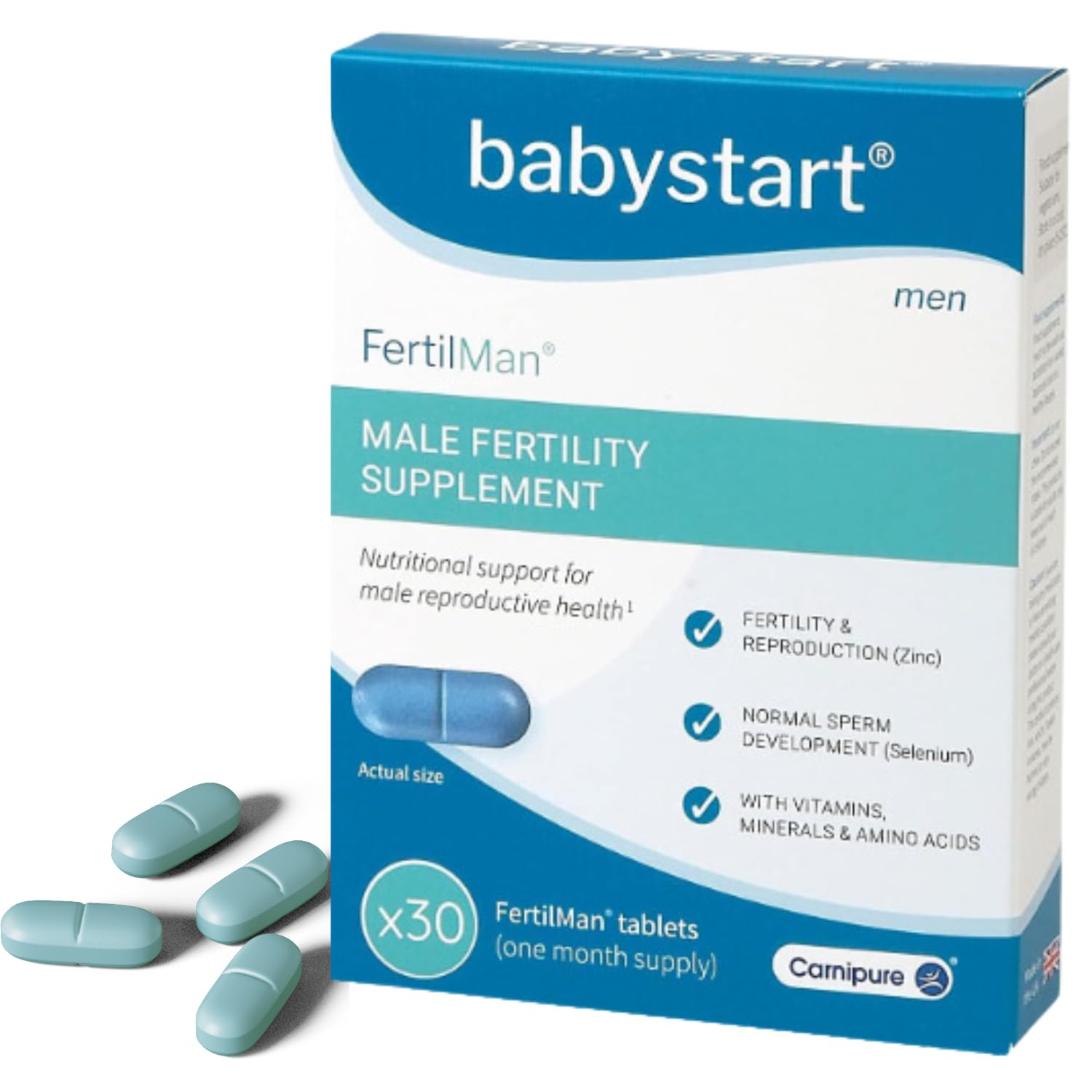 Babystart Fertility Supplements for Men - FertilMan 30 Tablets, 1 Month Supply, Male Fertility Vitamins with Zinc, Folic Acid and Vitamin D for Conception, Immune Support - Mens Health Supplement