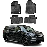 OMAC Floor Mats for Honda Pilot 2016-2022 Car Mats All Weather 3D Custom Fit Rubber Mat Waterproof Odorless TPE Floor Liners Laser Measured Non-Slip (Black)