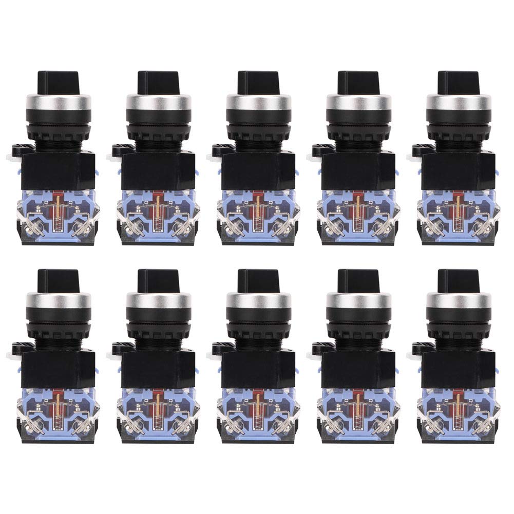 Self-Locking Switch，10Pcs 22mm 1 Open 1 Close 2 Position Self-Locking Knob Maintained Selector Switch Electromagnetic Starter Accessories