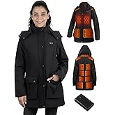 Heated Jacket for Women, Winter Heating Long Coat with Detachable Hood