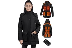 BITLYLE Heated Jacket for Women, Winter Heating Long Coat with Detachable Hood