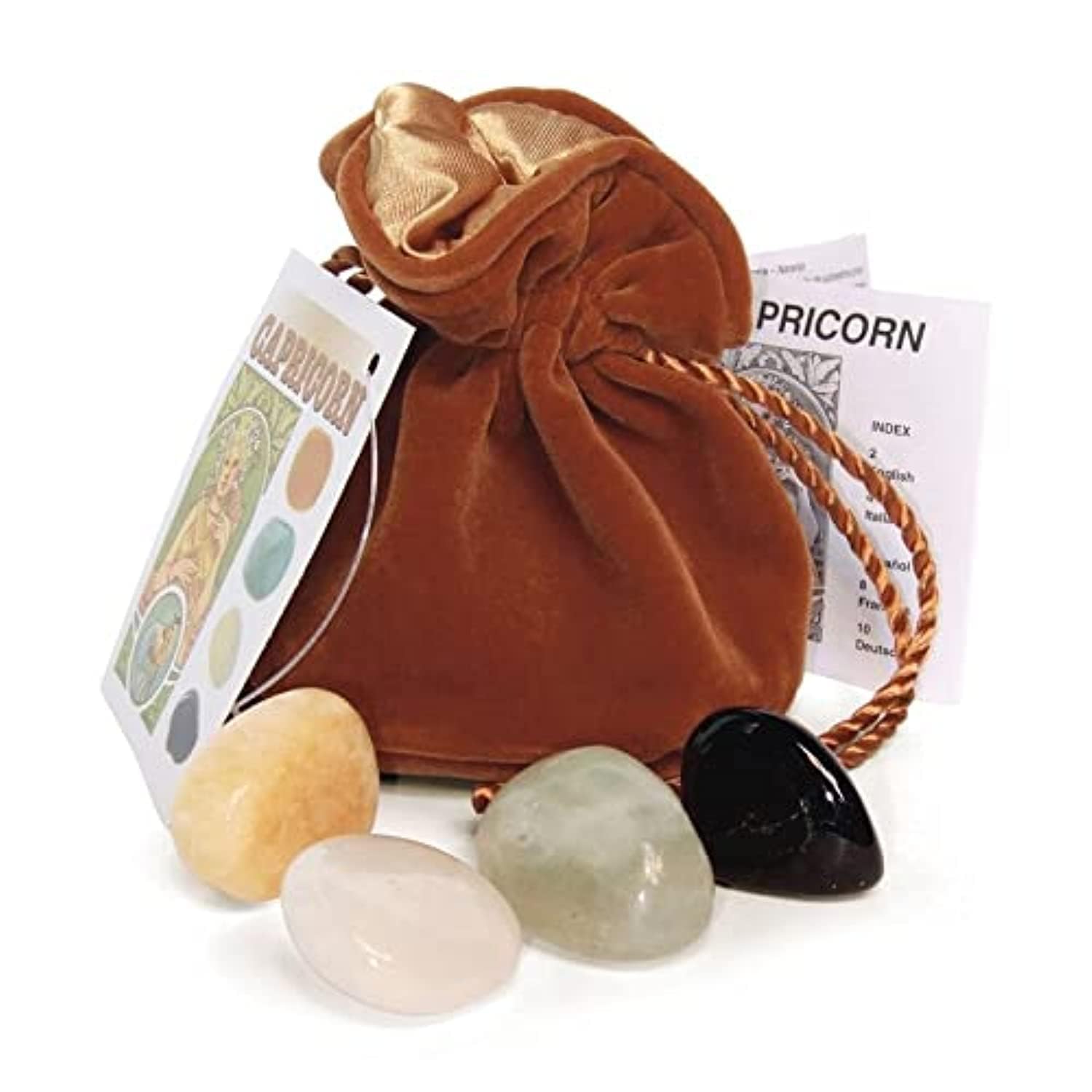 Capricorn Crystals Tumblestone Set - Orange Calcite, Green Fluorite, White Onyx, Black Agate - Reiki Charged - Star Sign Zodiac