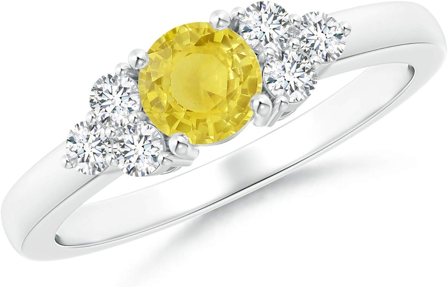 Round Yellow Sapphire Solitaire Ring With Trio Diamonds