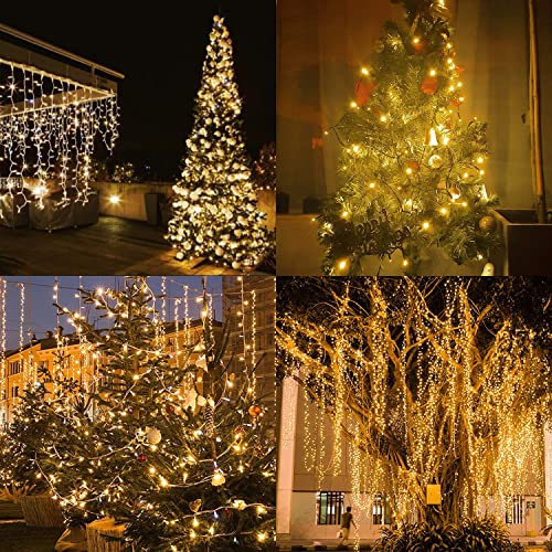 Chipark Solar Curtain Lights, Upgraded Garden Fairy Lights 300 LED 8 Modes Remote Control Waterproof Solar Fairy Lights Outdoor Curtain String Lights for Gazebo Patio Party Festival Decorations(Warm)
